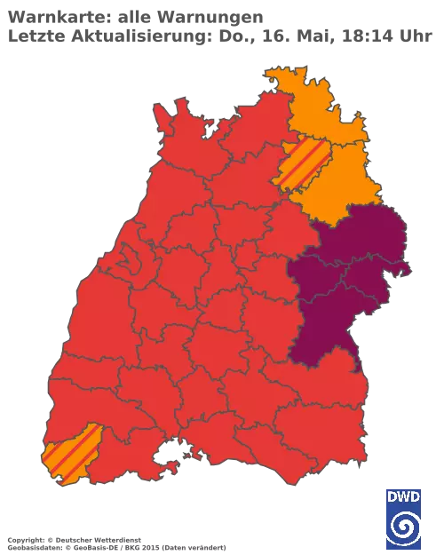 Aktuelle Wetterwarnungen für  Rhein-Neckar-Kreis und Stadt Heidelberg